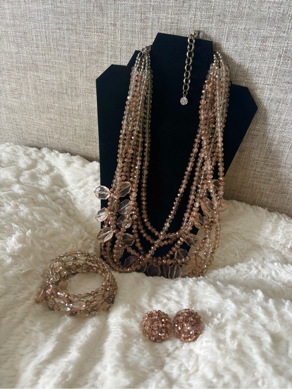Sassy Jones Rose Gold Malia Multi-Strand Crystal Necklace Set